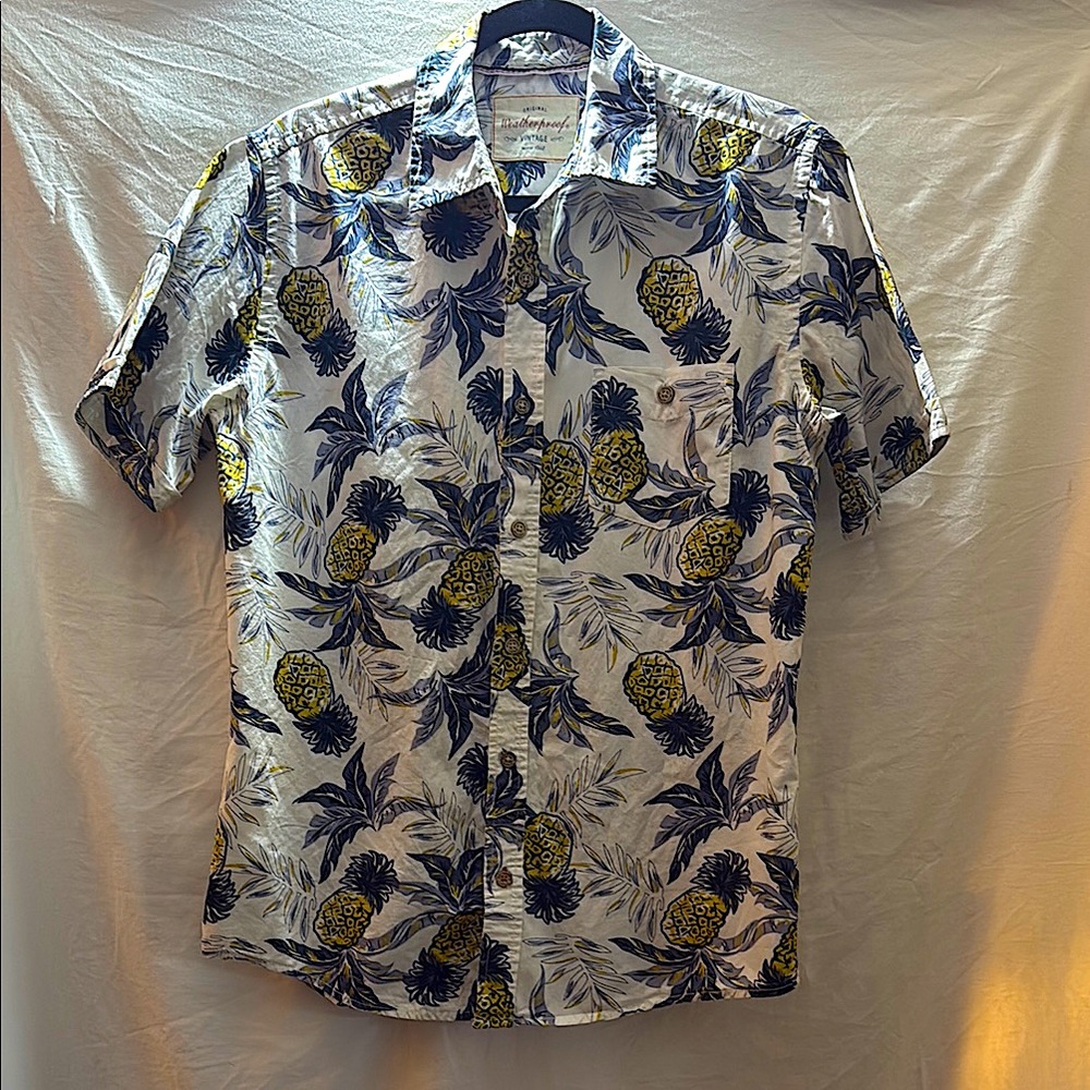 Tropical Pineapple Print Men's Shirt Small Original Weatherproof Vintage
